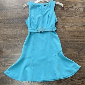 White House Black Market Turquoise Sleeveless Belted Dress